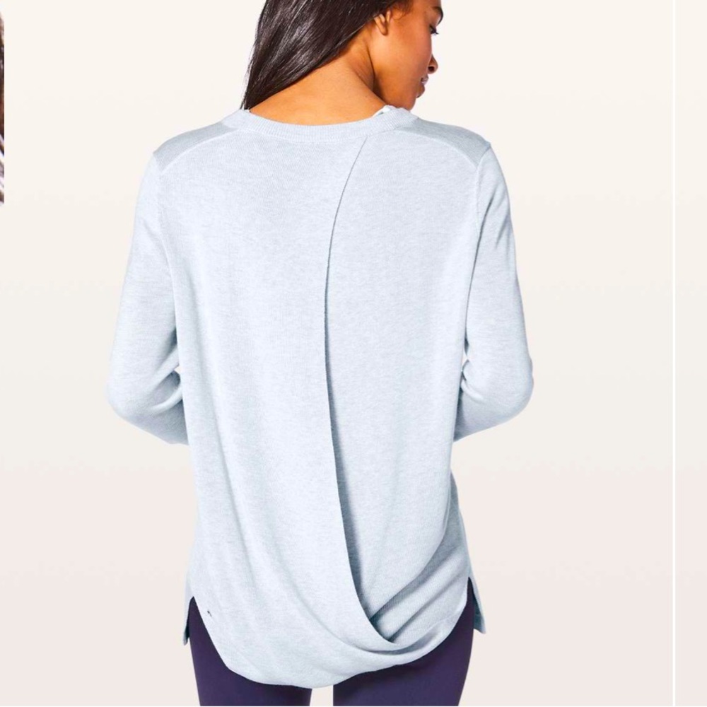 Lululemon Bring It Backbend Sweater baby blue/Gray Small xs 2 cashmere open bac